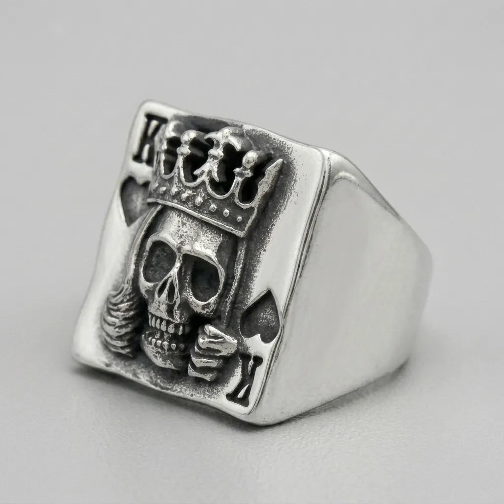 Pik-König-Totenkopf-Spielkarten-Statement-Ring