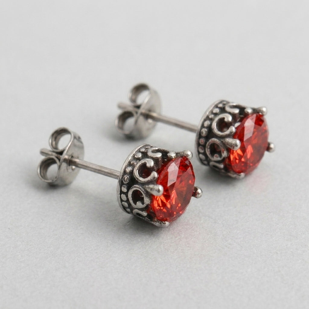 Gothic runder roter Kristall-Ohrstecker