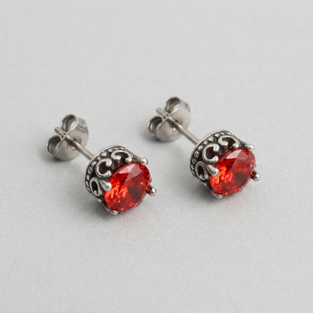 Gothic runder roter Kristall-Ohrstecker